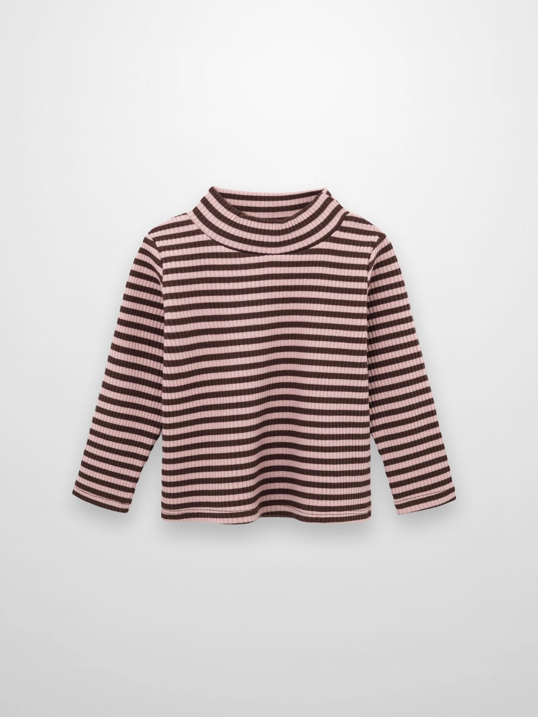 Striped Mock Neck T-Shirt - Brown & Pink