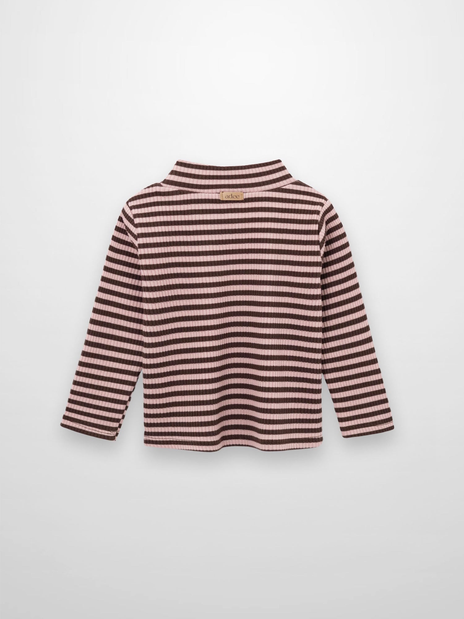 Striped Mock Neck T-Shirt - Brown &amp; Pink