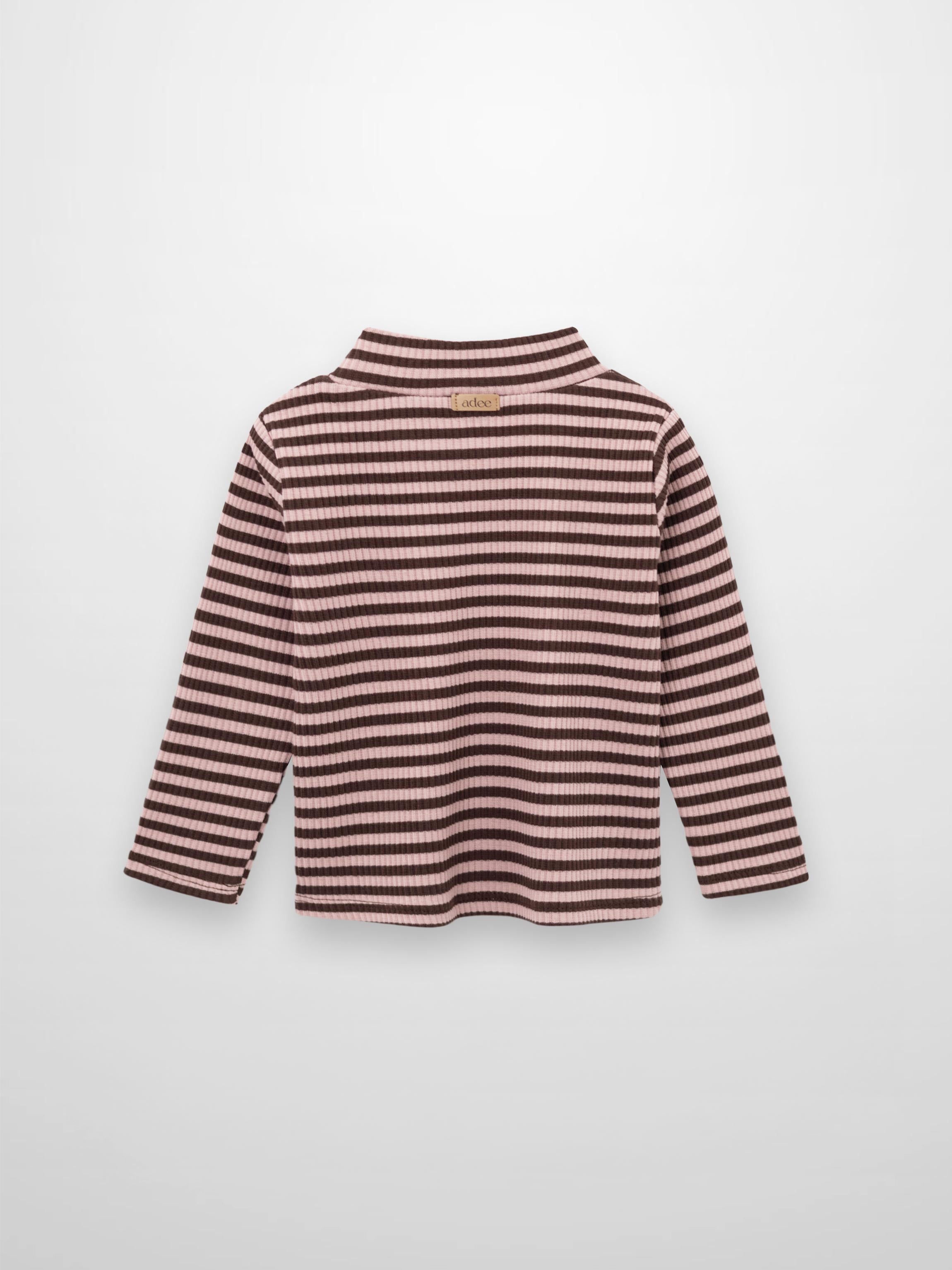Striped Mock Neck T-Shirt - Brown &amp; Pink