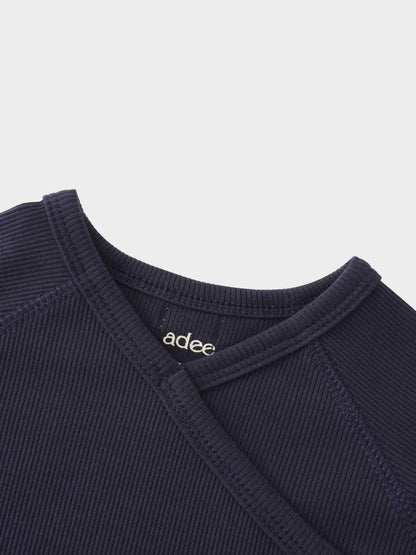 Crossover Thin Ribbed Pajama - Navy