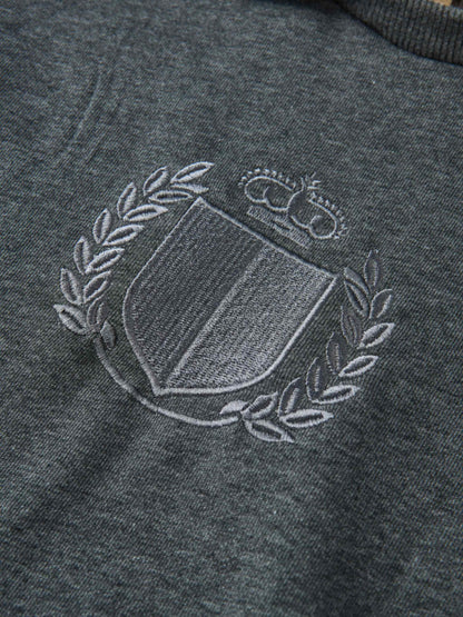 Windsor Dress, denim blue girls dress with white embroidered crest by Adee