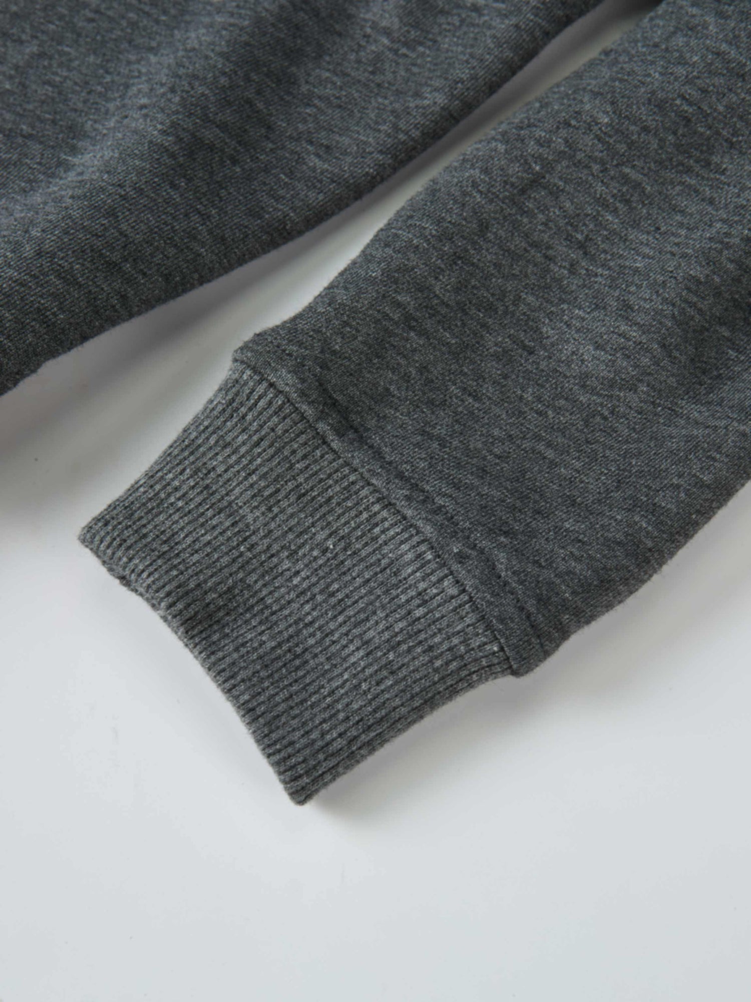 Windsor Dress, heather gray knit fabric sleeve cuff close-up for girls