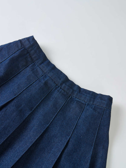Girls denim pleated skirt by Adee in dark blue fabric