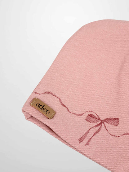 Pink Bow Beanie with Lace