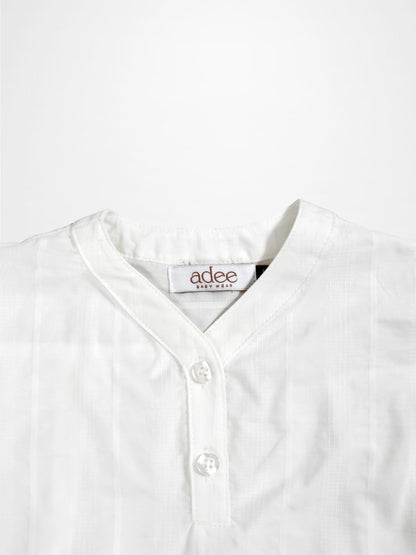 Textured white cotton shirt for boys by Adee; dressy top with button placket.