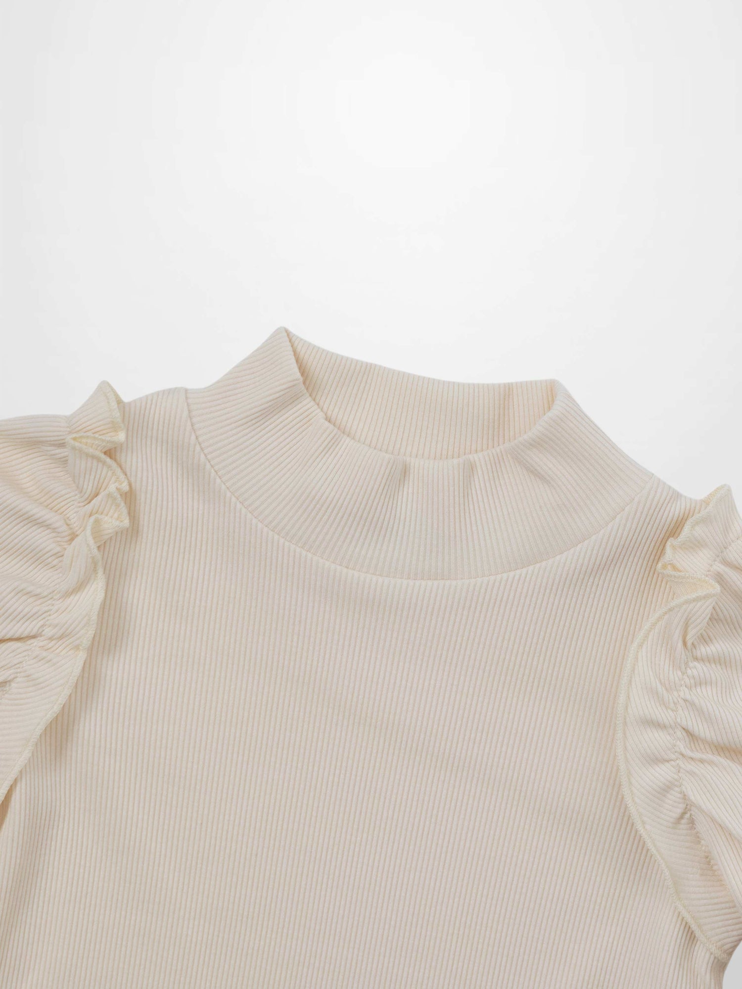 Ruffle Puff Sleeve Mock Neck Shirt - Ivory