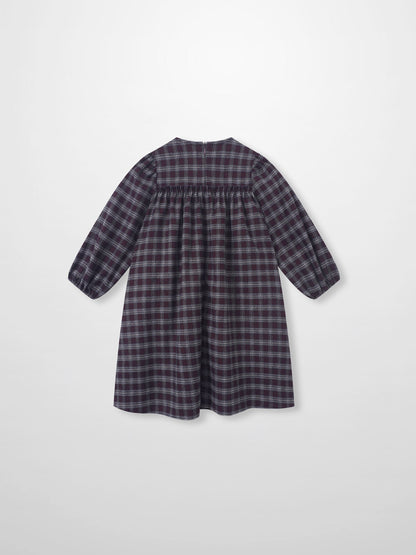 Plaid Dress - Burgundy for girls by Adee; back view with long sleeves and gathered yoke.