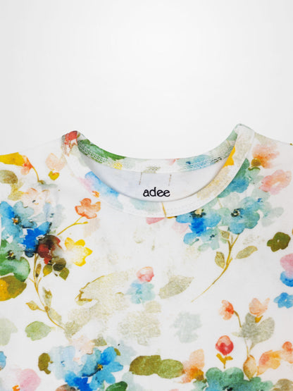 Pastel Flower Short Puff Sleeve T-shirt