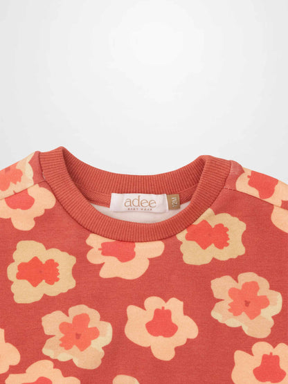 Red Flower Sweatshirt &amp; Leggings Set