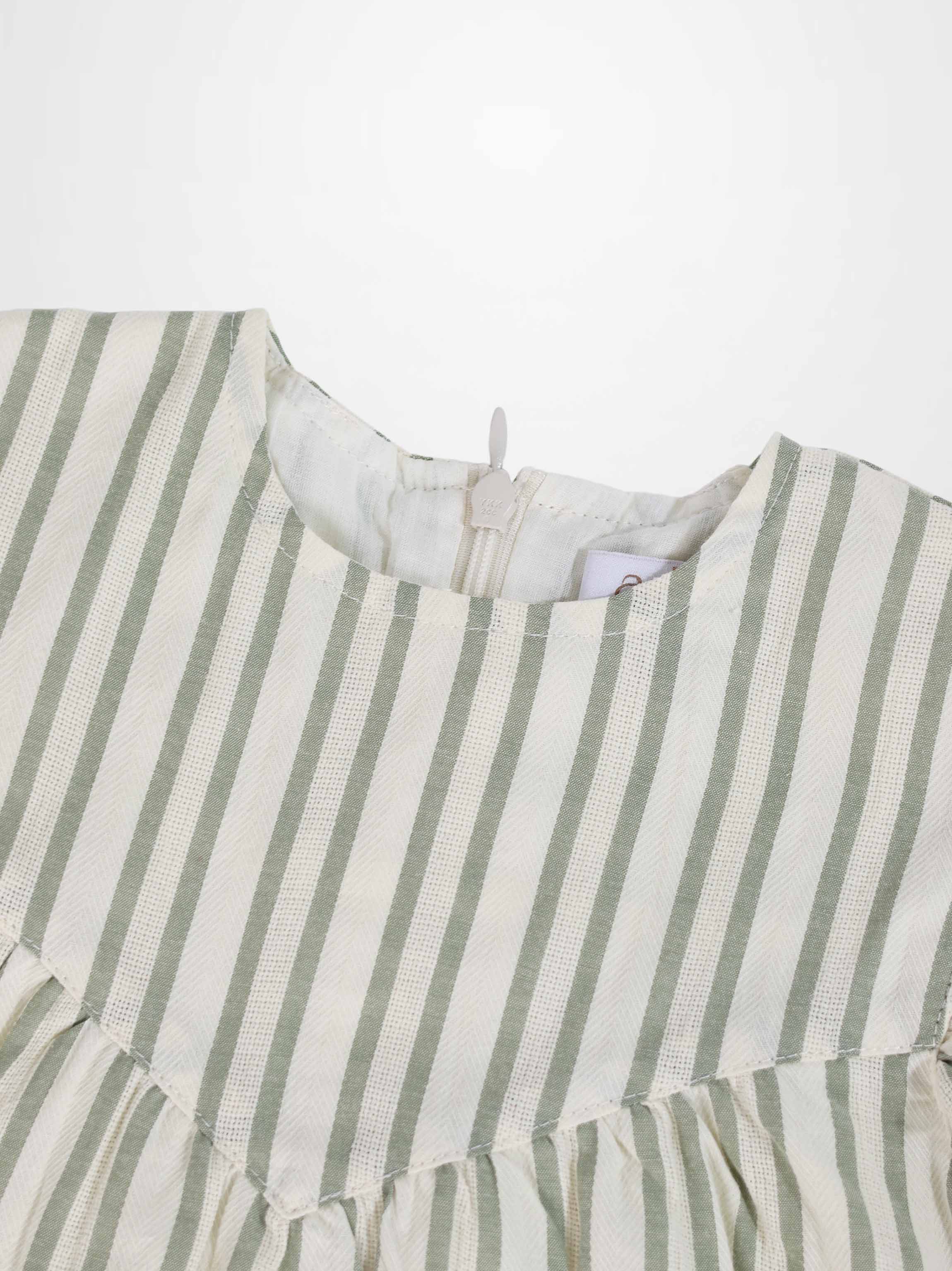 Green Striped Ruffled Shirt &amp; Bloomers Set