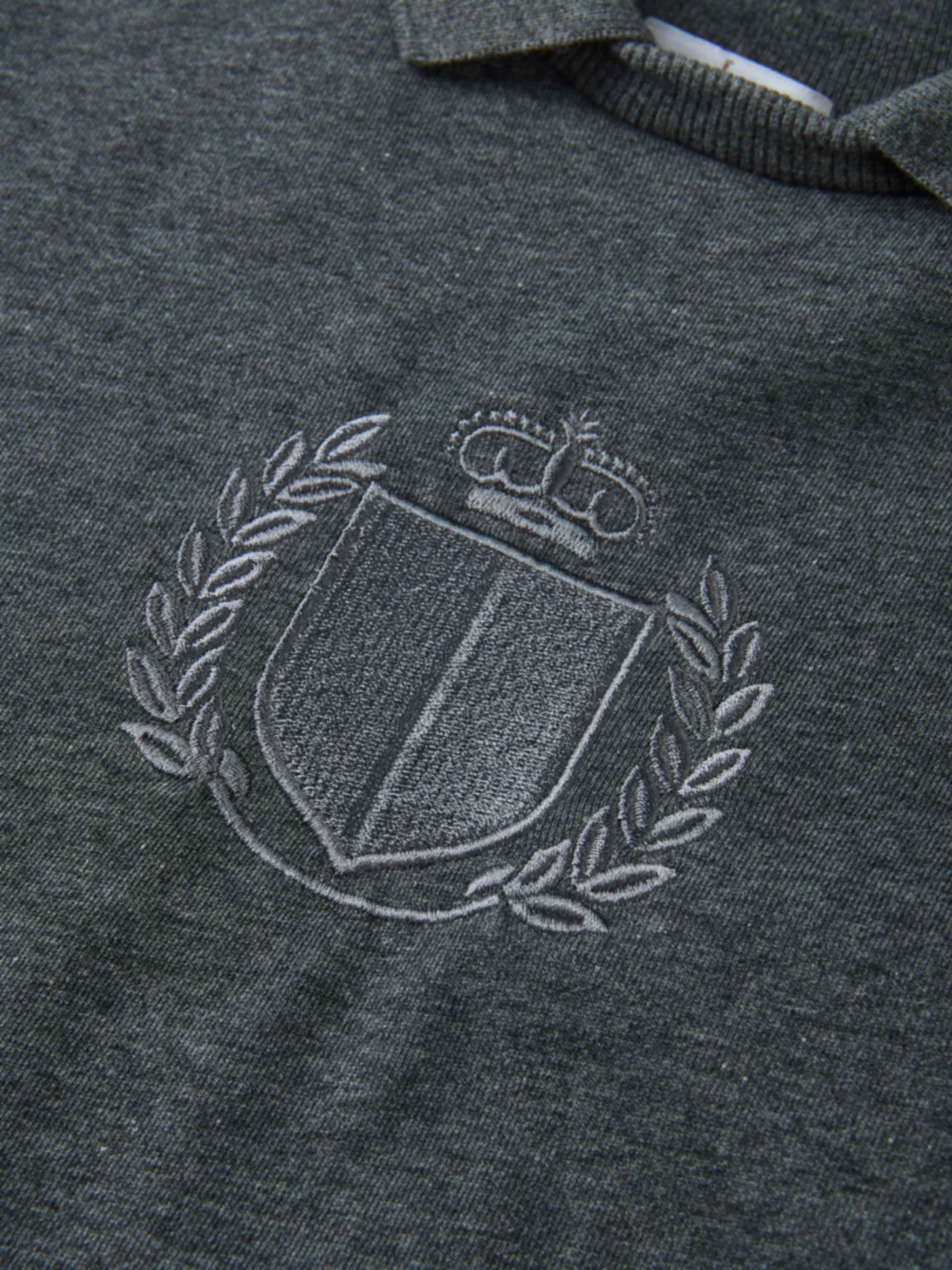 Windsor Sweatshirt by Adee; unisex gray heather knit with embroidered crest emblem.