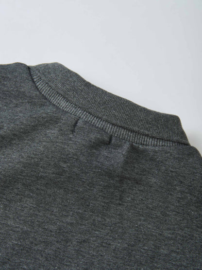 Windsor Sweatshirt neckline close-up in gray heather knit fabric