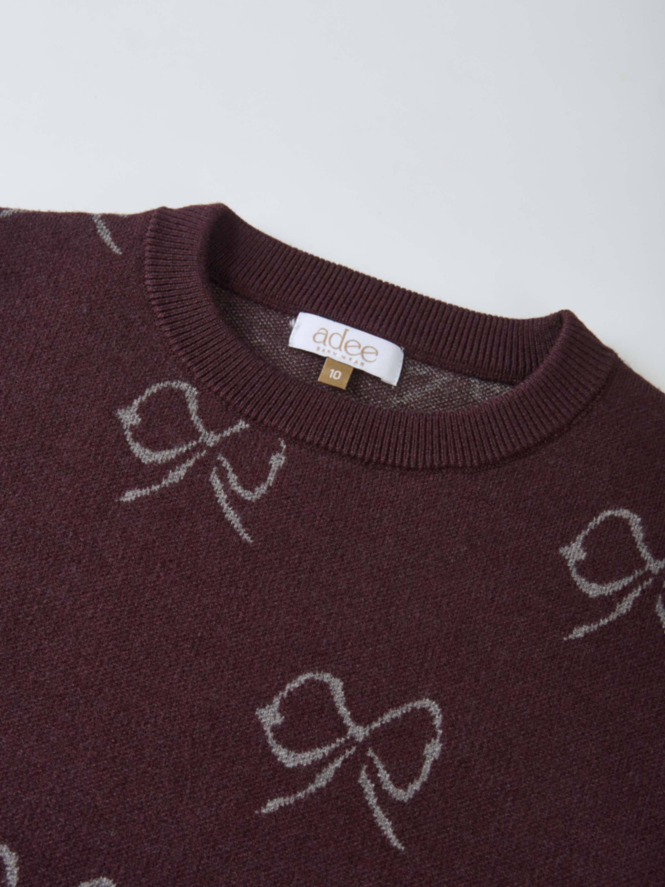 Bow Knit Sweater burgundy for girls, Adee dressy top with bow motif