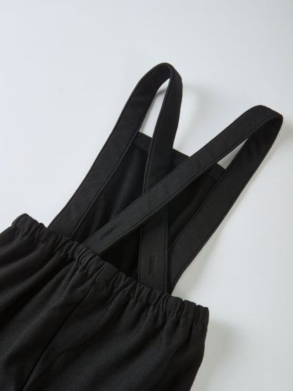 Denim overalls black by Adee, unisex with wide shoulder straps and elastic waist.
