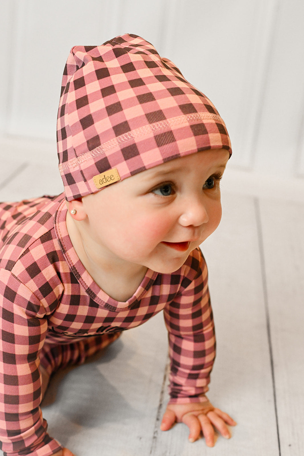 Pink Gingham Beanie