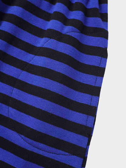 Striped Drawstring Dress - Blue &amp; Black