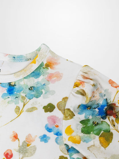 Pastel Flower 3/4 Puff Sleeve T-Shirt