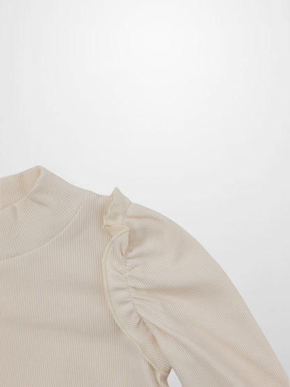 Ruffle Puff Sleeve Mock Neck Shirt - Ivory