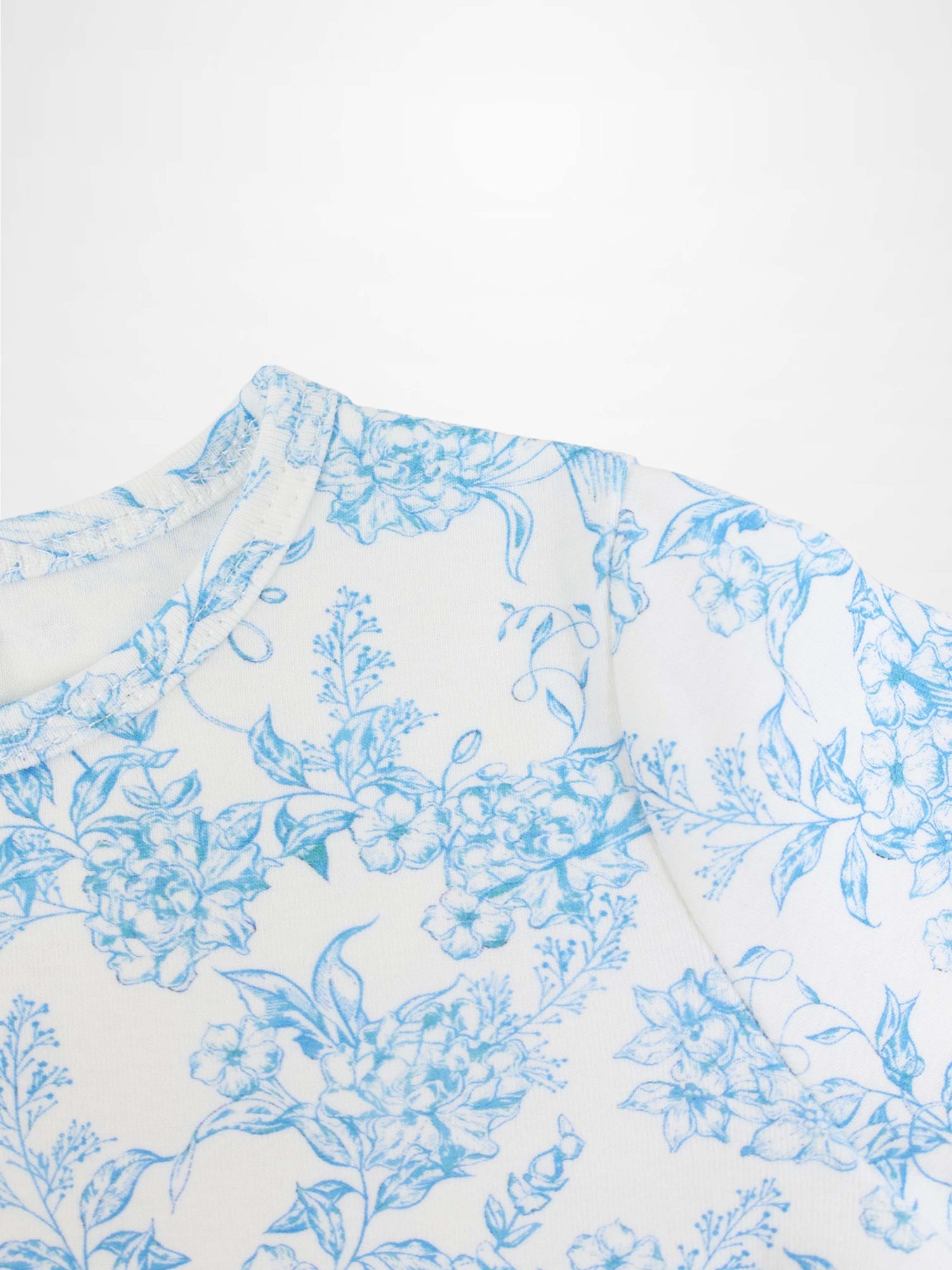 Blue Flowered  3/4 Sleeve T-shirt