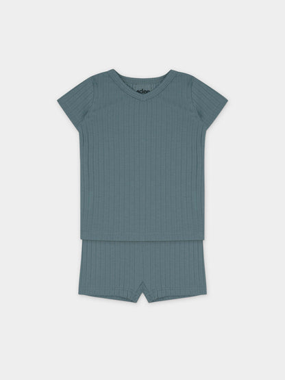 Pointelle V-Neck Short Set-Sea Blue