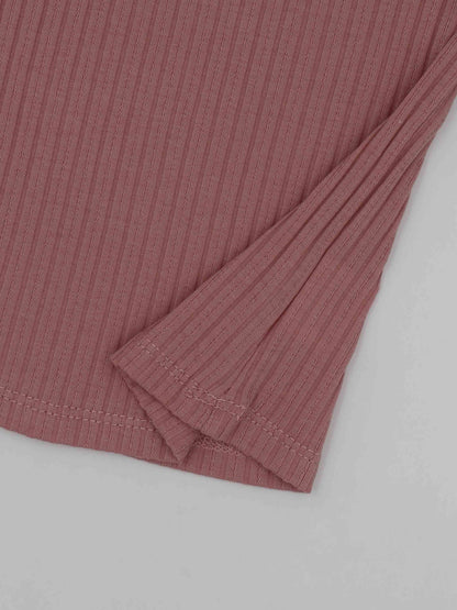Pointelle V-Neck Short Set-Mauve