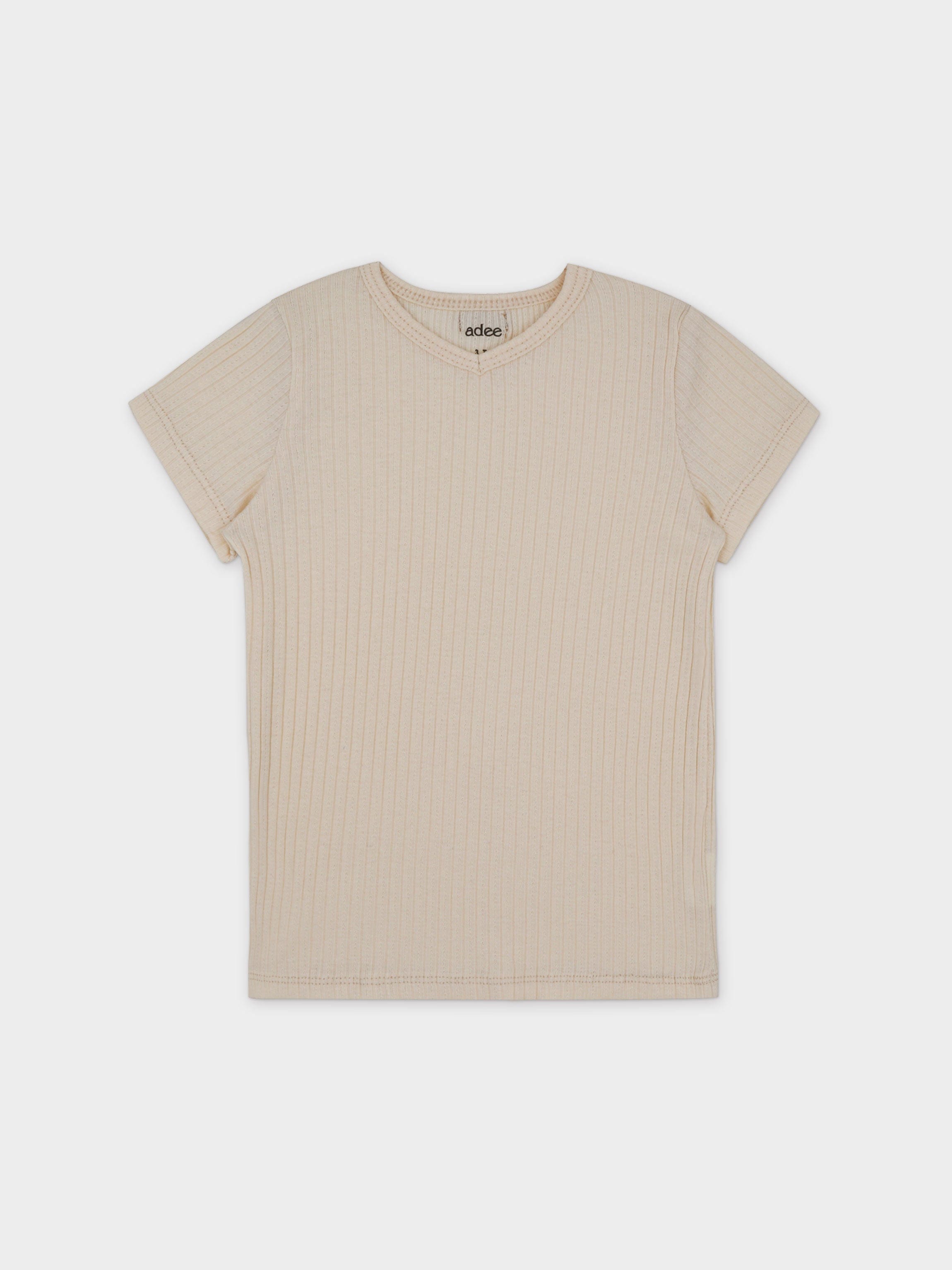 Pointelle V-Neck Short Sleeve Shirt-Ivory