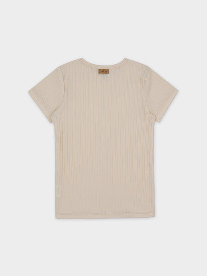 Pointelle V-Neck Short Sleeve Shirt-Ivory