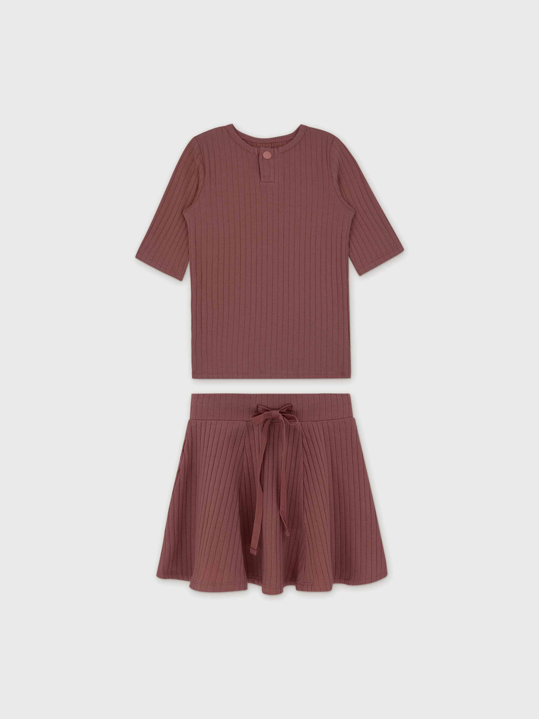 One Snap Henley 3/4 Sleeve Shirt &amp; Skirt-Mauve