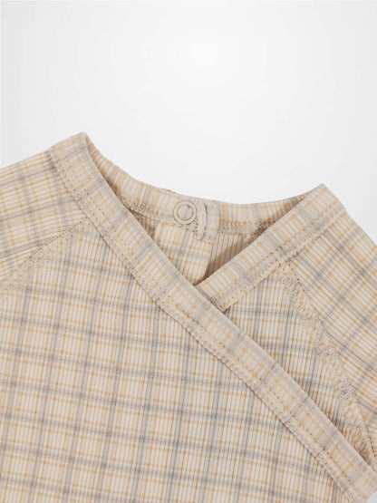 Oatmeal Grid Stretchy - Blue