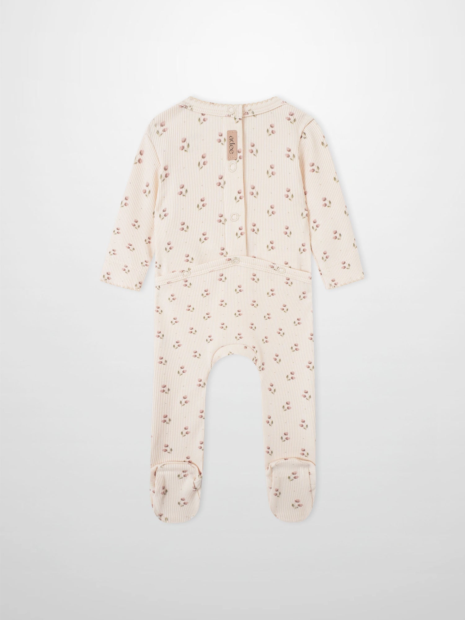 Adee Tiny Tulip layette set romper for girls in pale pink ribbed fabric with tiny floral print