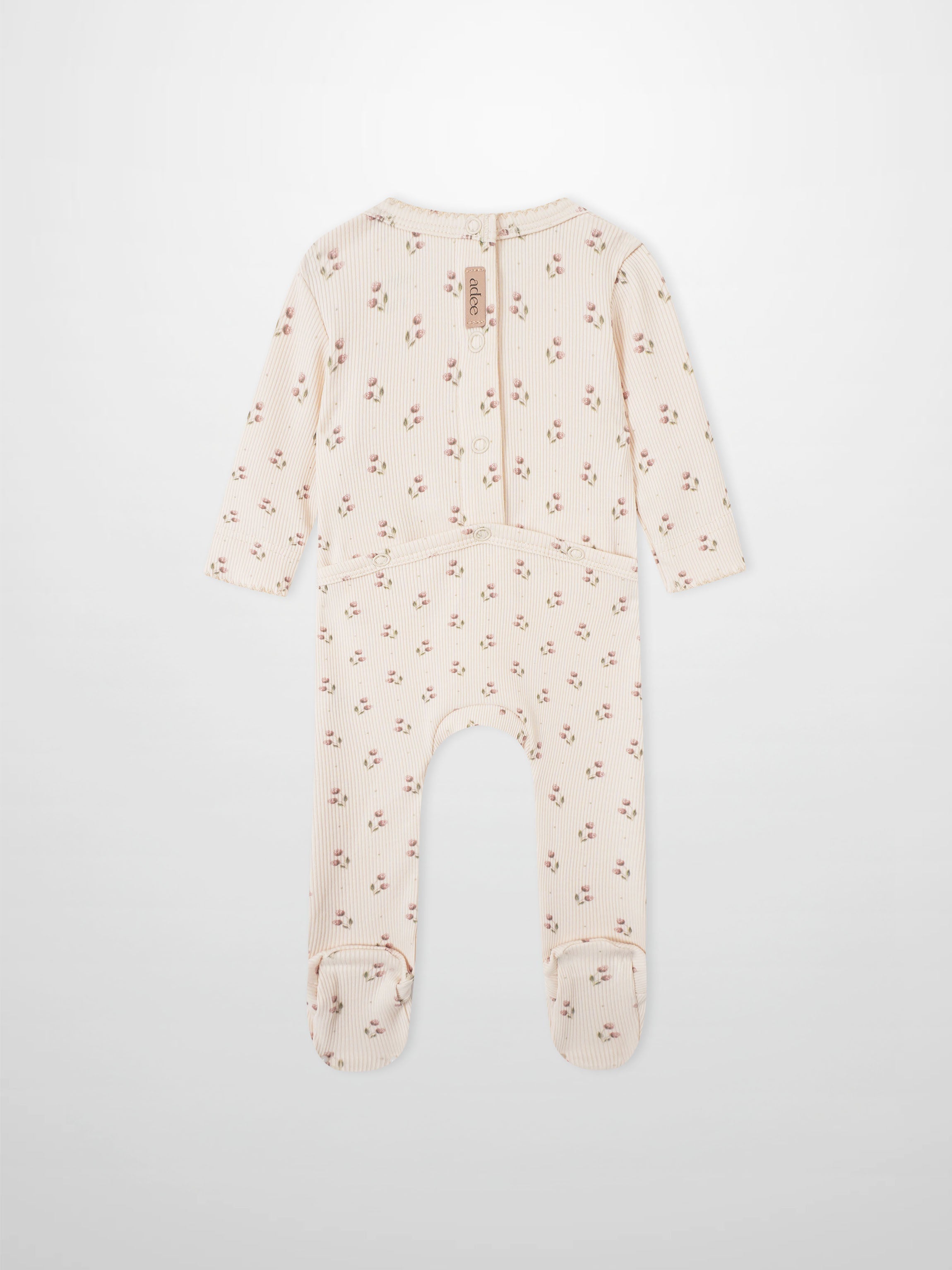 Adee Tiny Tulip layette set romper for girls in pale pink ribbed fabric with tiny floral print