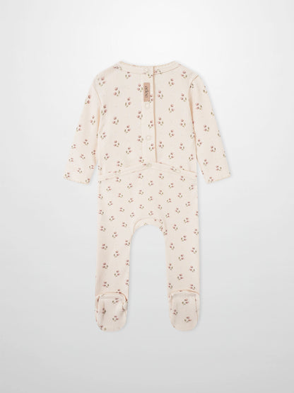 Adee Tiny Tulip layette set romper for girls in pale pink ribbed fabric with tiny floral print