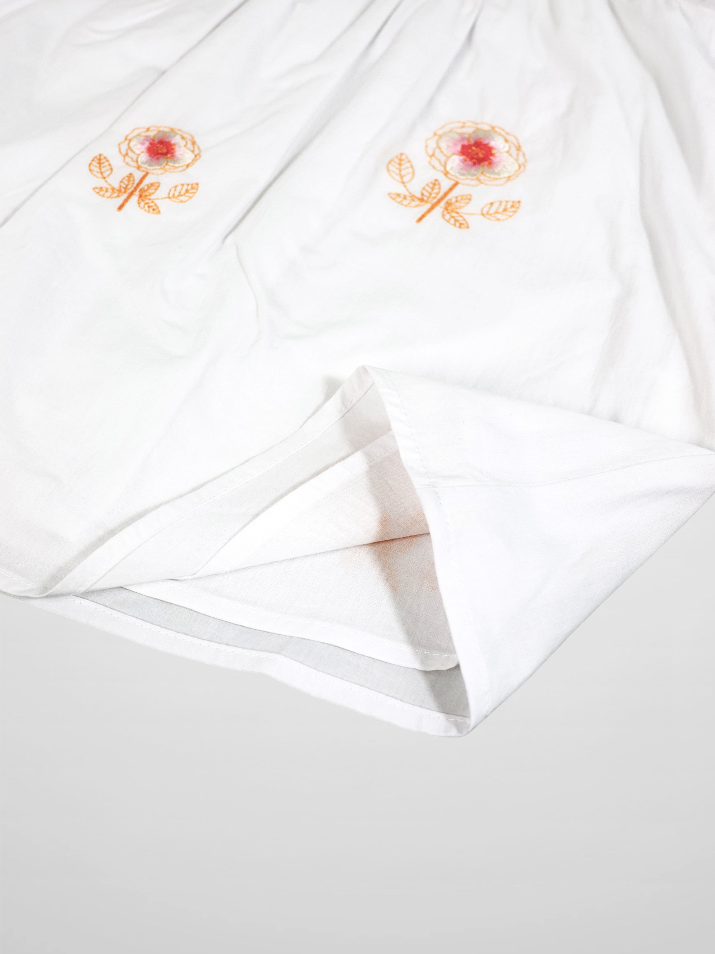 Embroidered Flower Dress - Short Sleeve