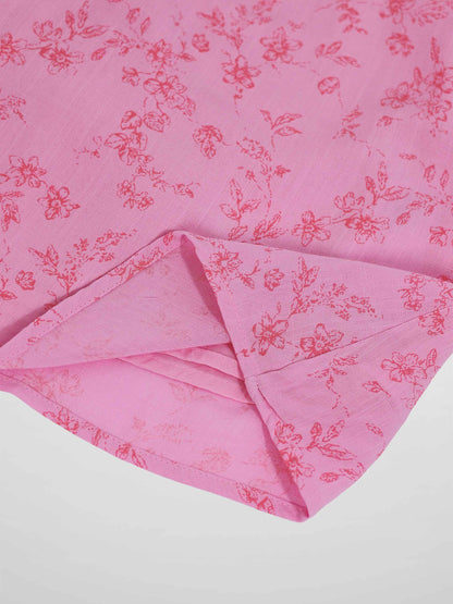 Pink Flower Dress - 3/4 Sleeve