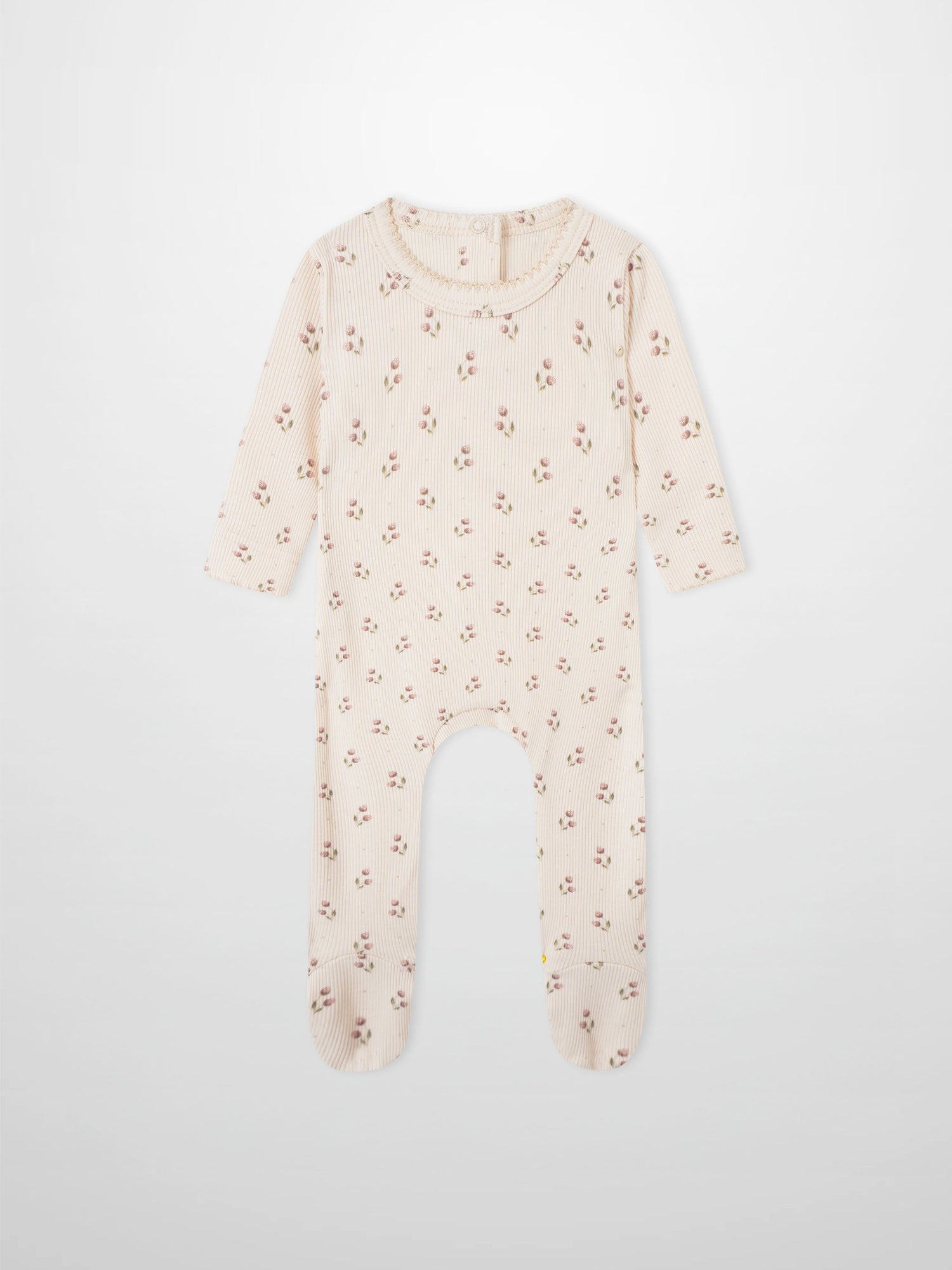 Tiny Tulip layette set for girls by Adee; cream ribbed knit with pink floral print
