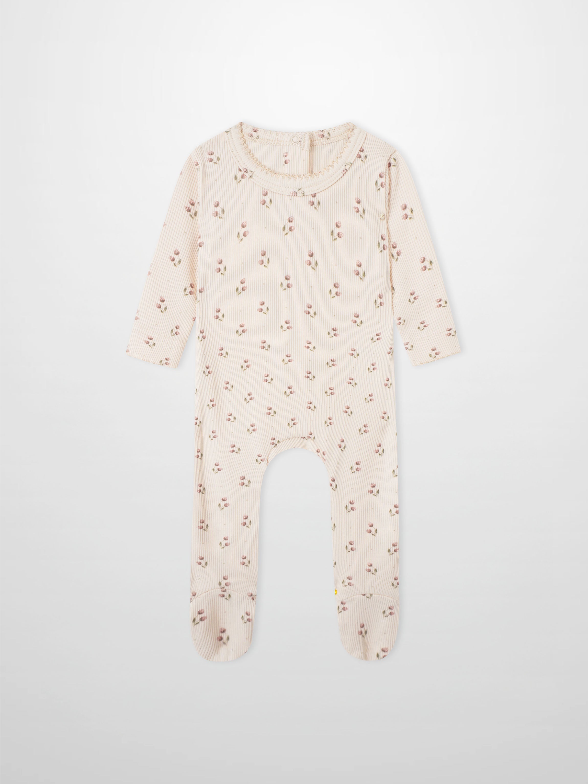 Tiny Tulip layette set for girls by Adee; cream ribbed knit with pink floral print