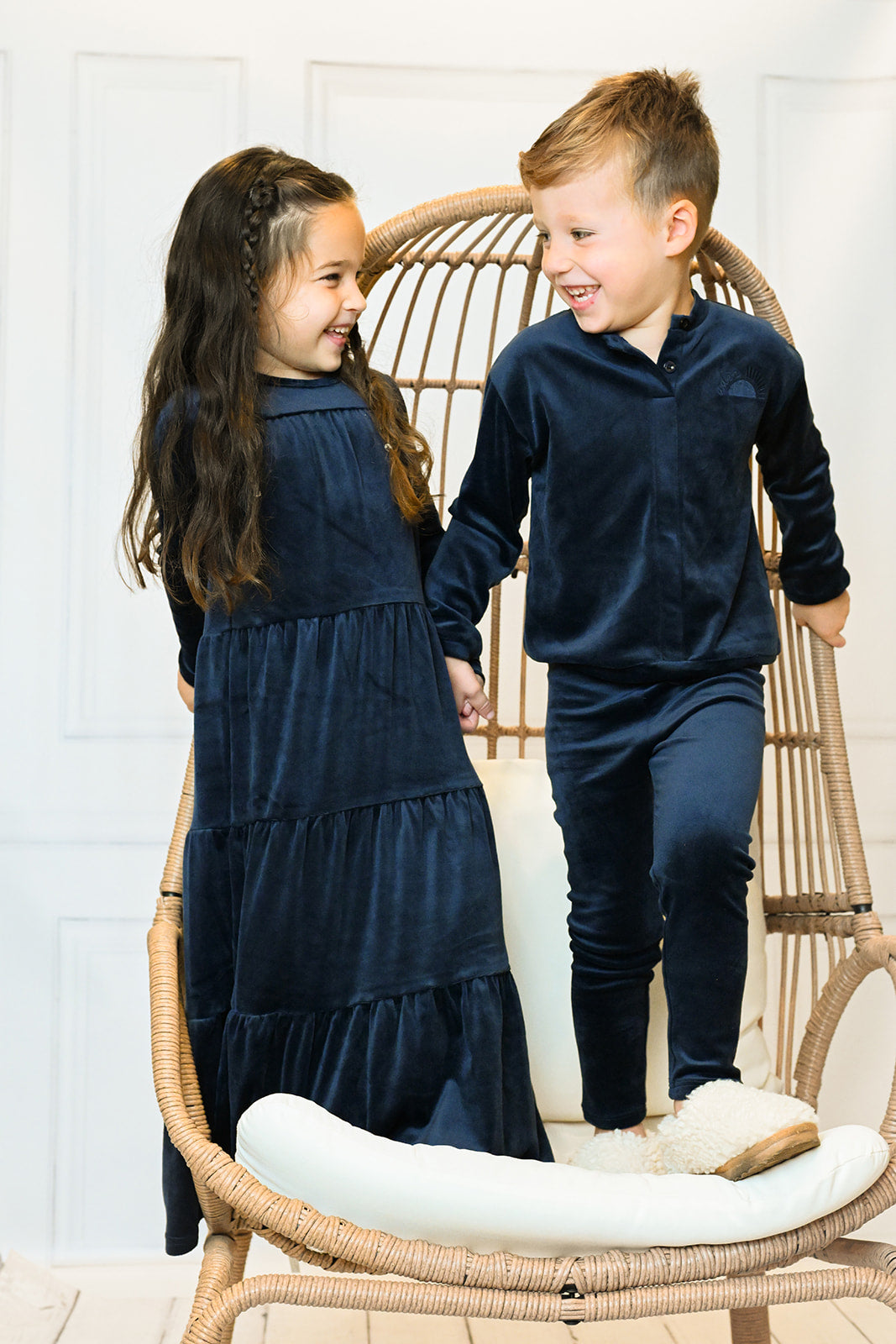 Tiered Velour Robe - Navy