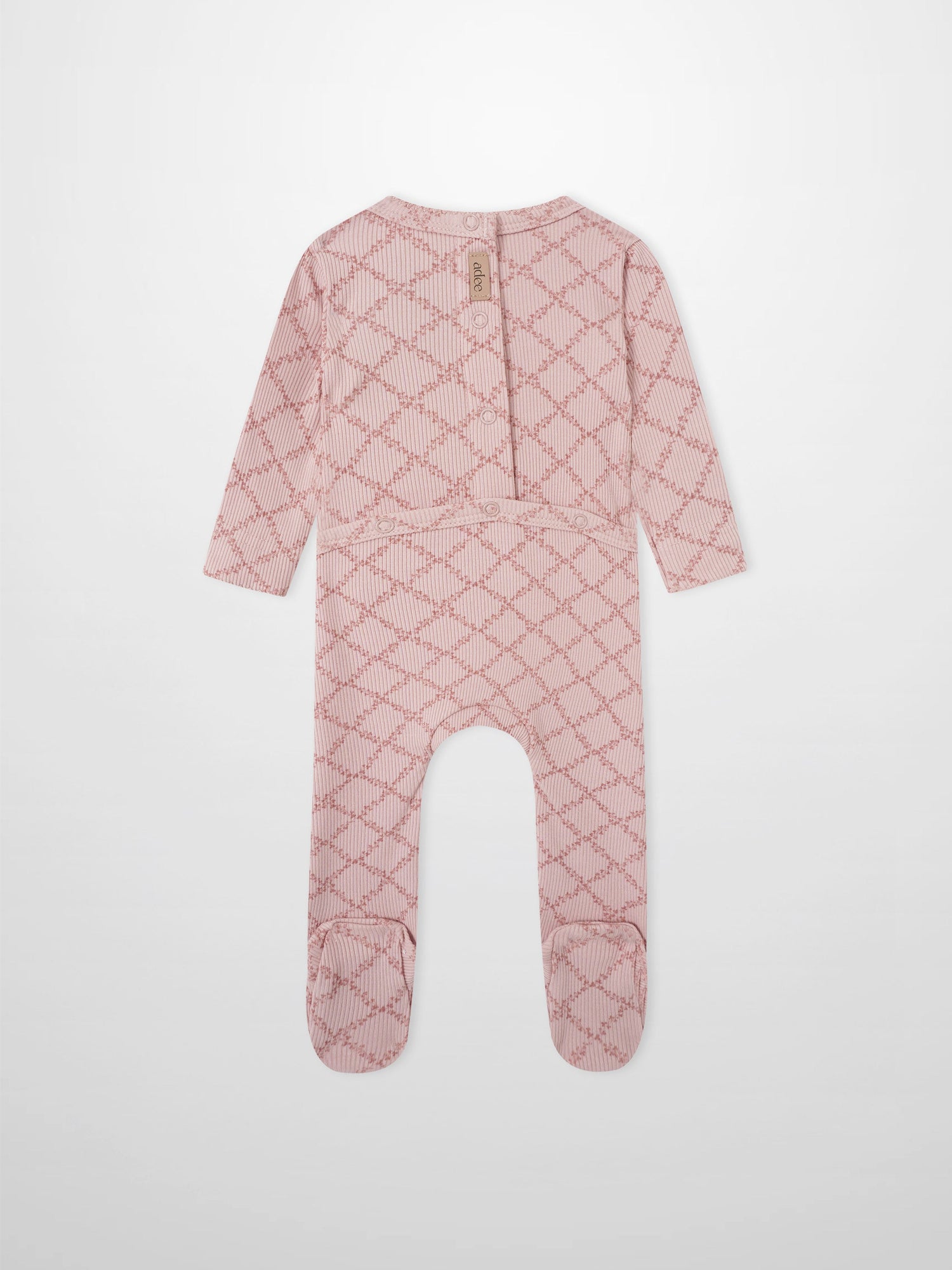 Adee Pink Leaf layette sleeper for girls with back snaps and footed design