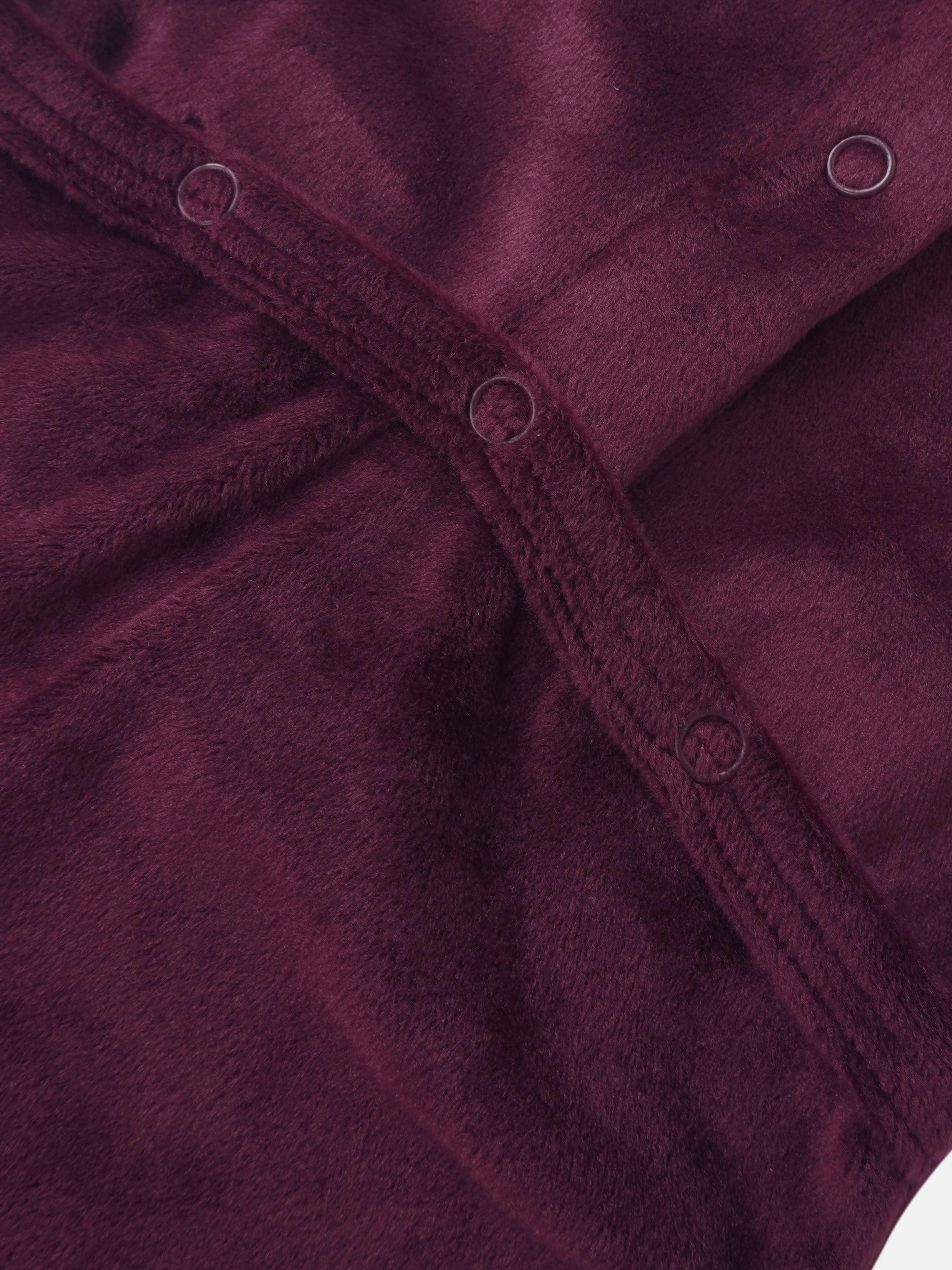 Embroidered Bear Burgundy Layette Set; plush burgundy fleece fabric with snap buttons