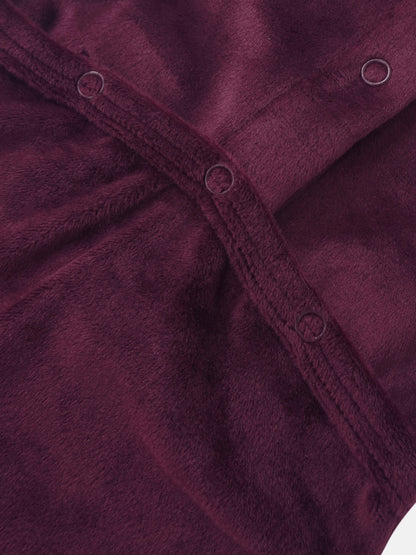 Embroidered Bear Burgundy Layette Set; plush burgundy fleece fabric with snap buttons