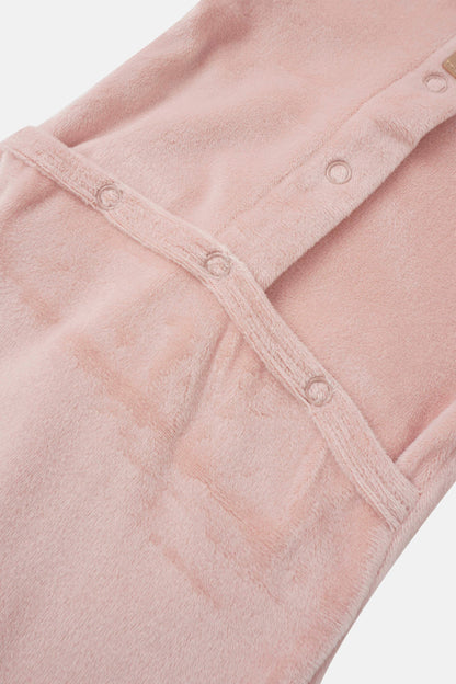 Ballerina Bear layette set, pink plush fabric with snap closures