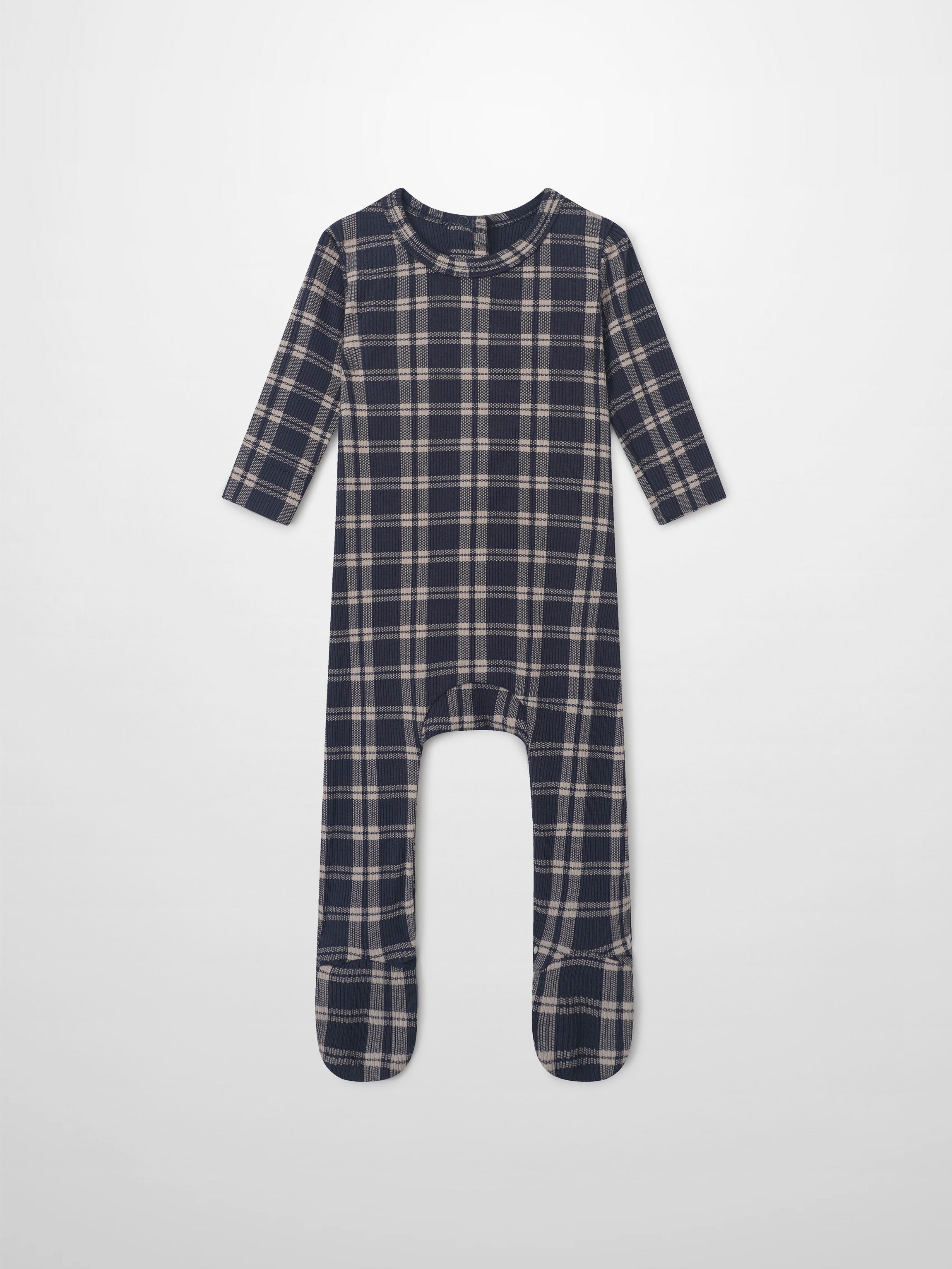 Navy plaid stretchies for boys by Adee — footed one-piece pajama