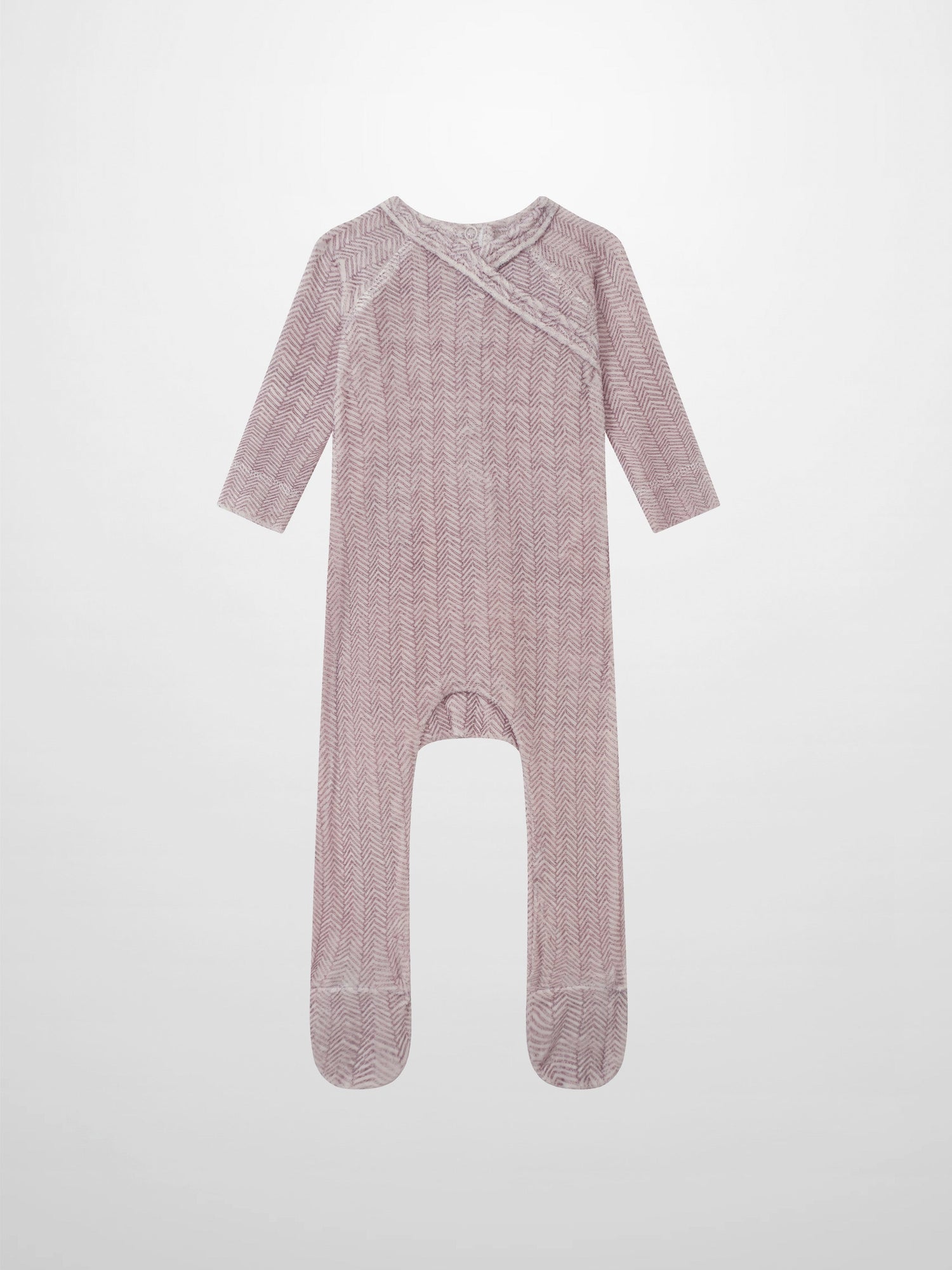 Adee Heritage Herringbone Red girls layette set; long-sleeve footed sleeper in red herringbone fabric.