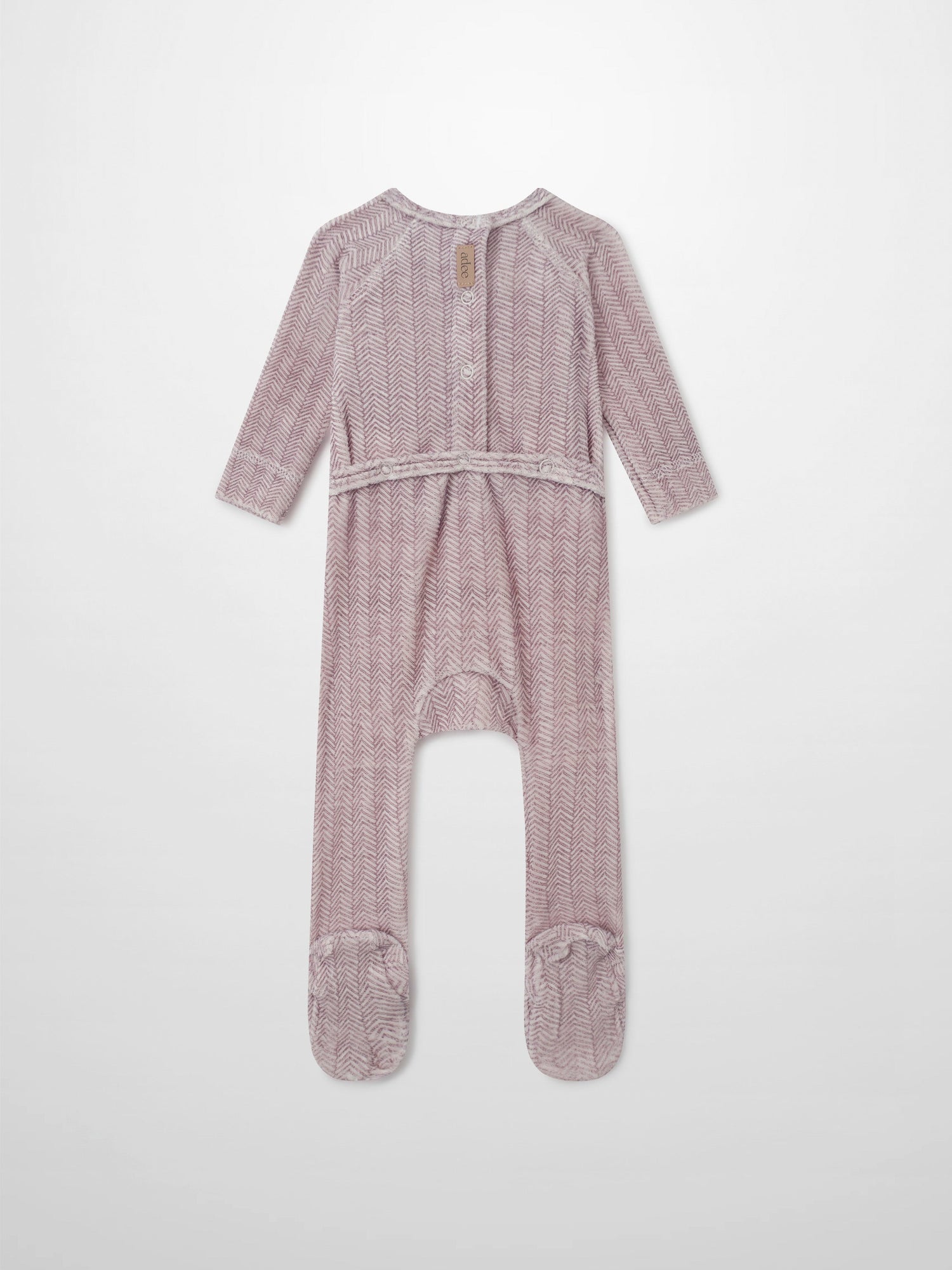 Heritage Herringbone Red layette set for girls by Adee; red chevron-pattern footed sleeper