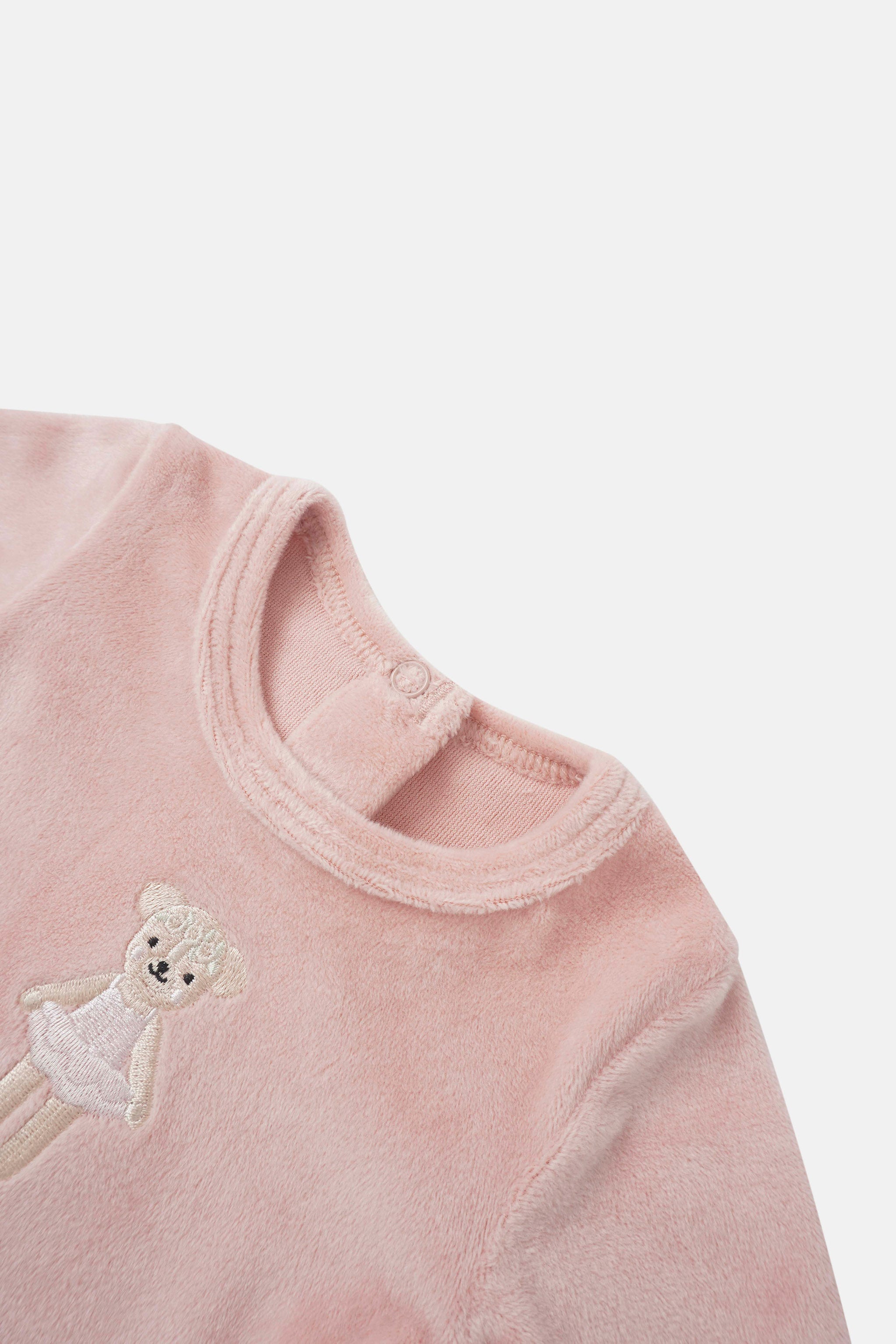 Ballerina Bear layette set for girls, soft pink velour with embroidered bear motif, Adee