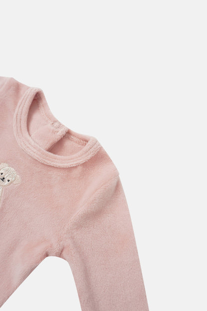 Ballerina Bear layette set by Adee, pink velour baby girls outfit.