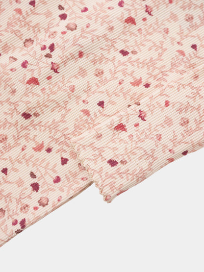 Garden Sprinkles Layette Set by Adee, pink ribbed knit fabric with tiny heart prints