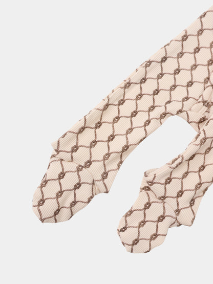 Brown Chain Layette Set by Adee for Boys; beige fabric with brown lattice pattern