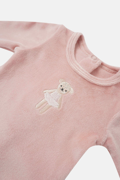 Ballerina Bear layette set for girls by Adee in soft pink velour with embroidered bear motif