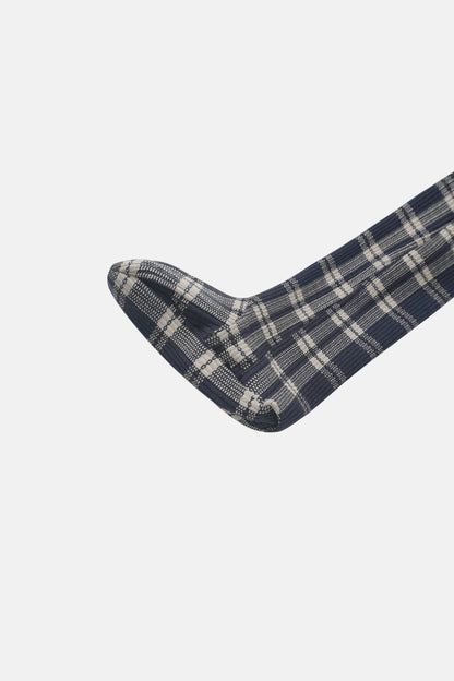 Navy plaid boys layette set by Adee, fabric with navy and cream checks
